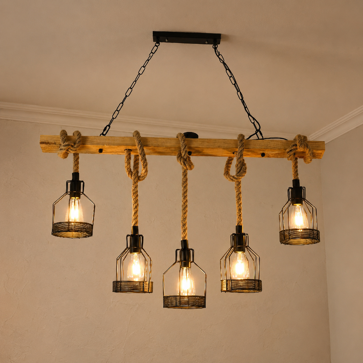 Hemp Rope Industrial Grenade Chandelier