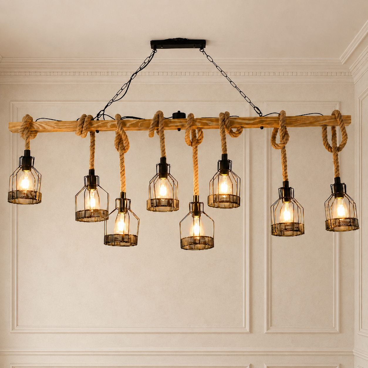 Hemp Rope Industrial Grenade Chandelier